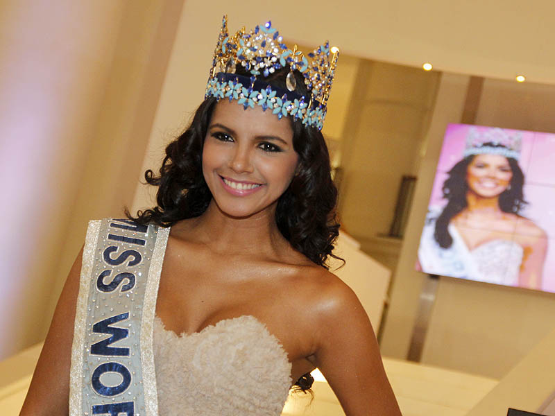 Ivian Sarcos, Venezuelan model and beauty queen, posing for a photo with a cheerful smile." Beautiful Contestants of Miss World